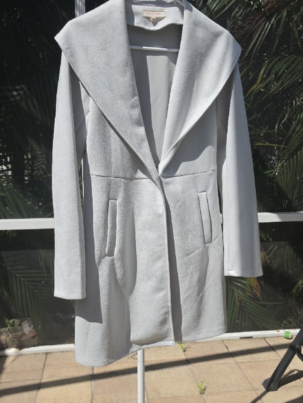 SOLITAIRE Faux Suede Trench Coat in Light Gray